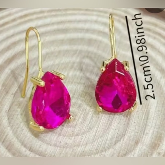 Elegant Gold and Pink Teardrop Earrings - Picture 2 of 4